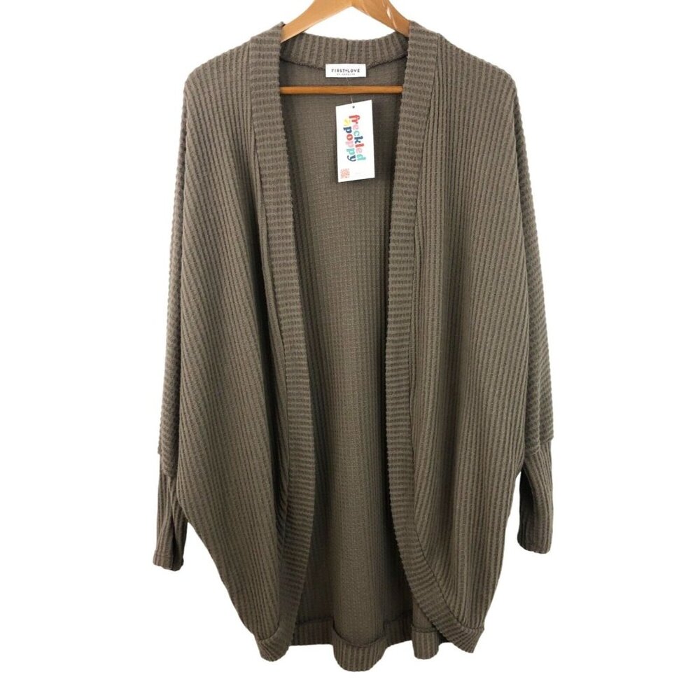 First Love by Lovelyn Women's Size Small Brown Waffle Knit Open Cardigan